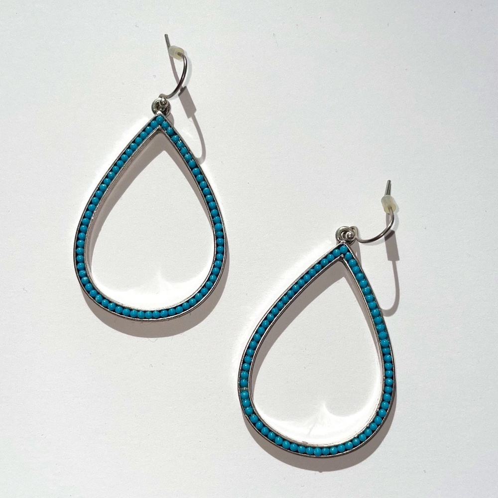 Lucky Brand Turquoise and Silver Teardrop Hoops